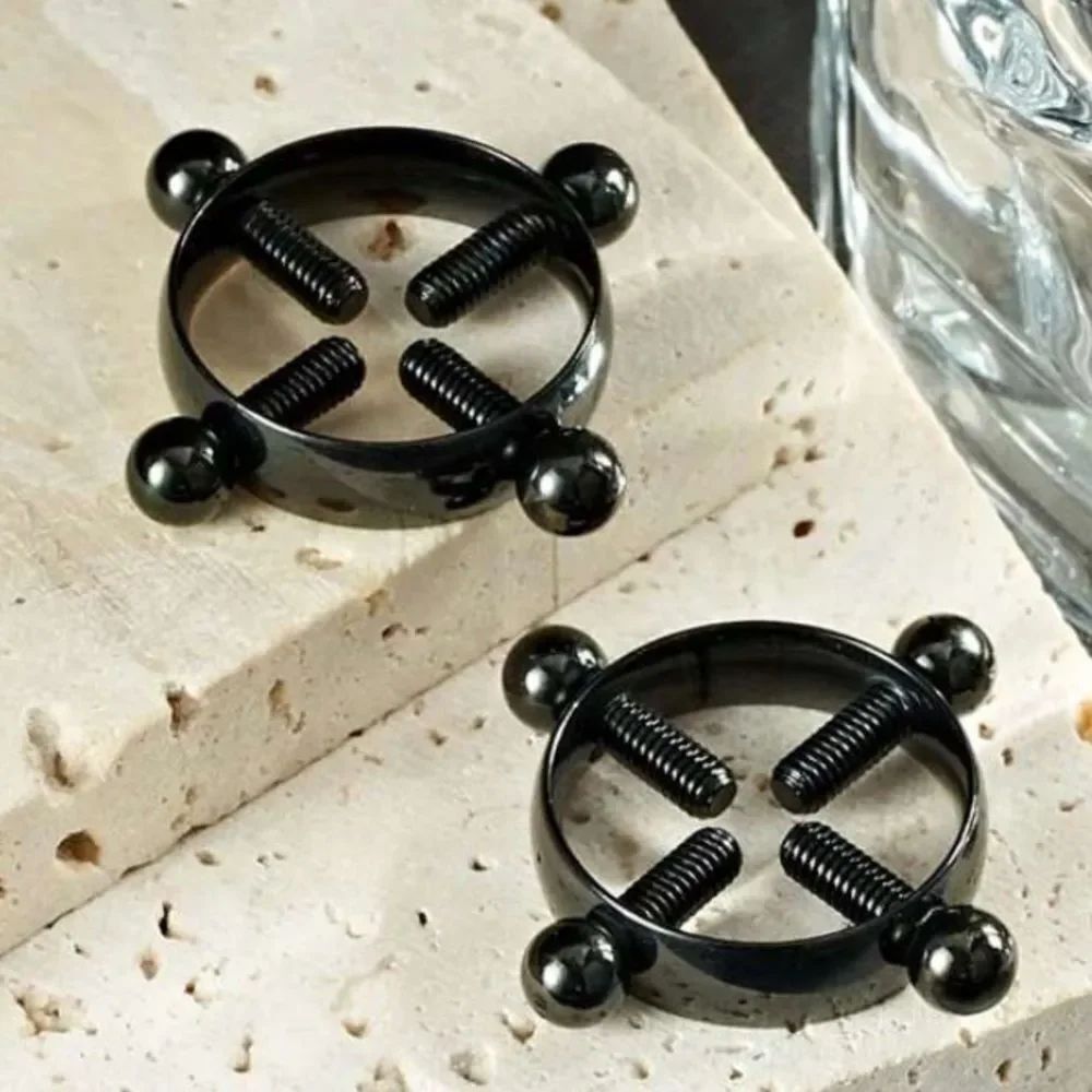 3for$20 2pcs Stainless Steel Adjustable Screw Nipple Rings With Cross Fixation
